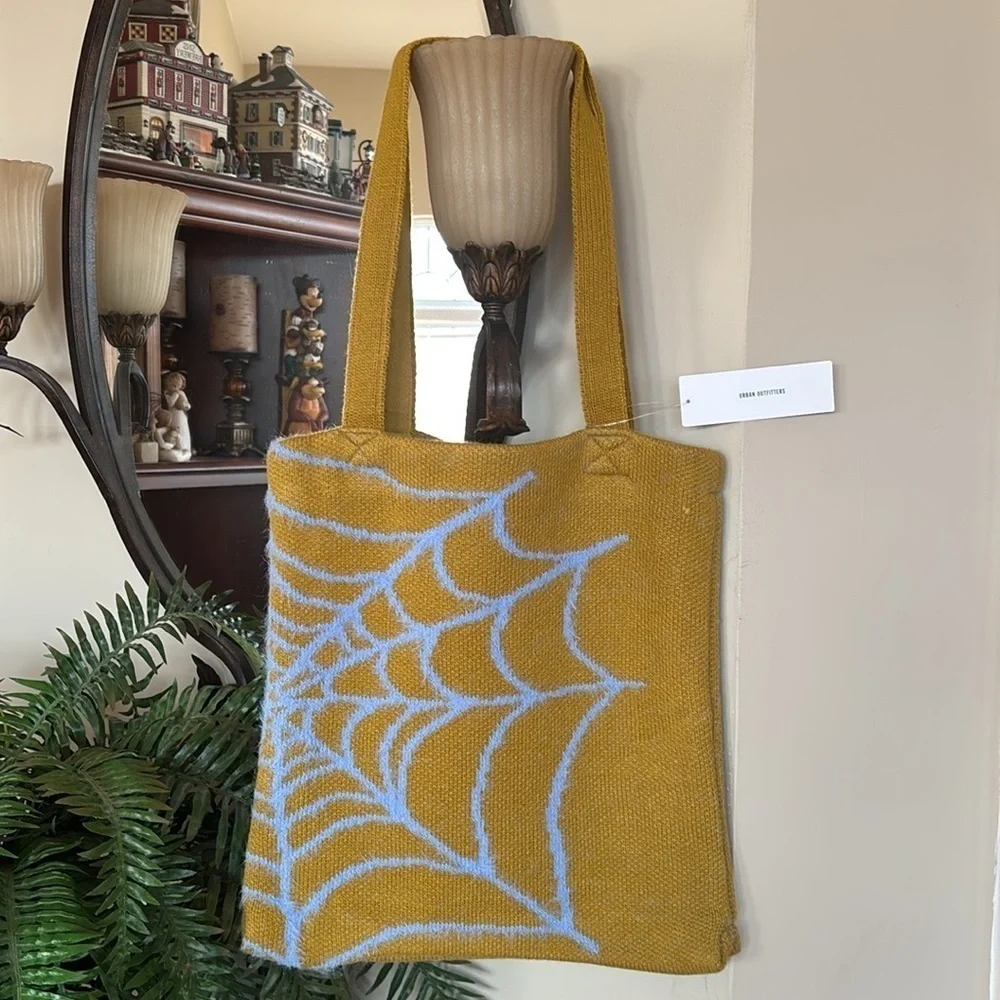 NWT Urban Outfitters Ellie Icon Knit Tote Chartreuse Spider Web Shoulder Bag
